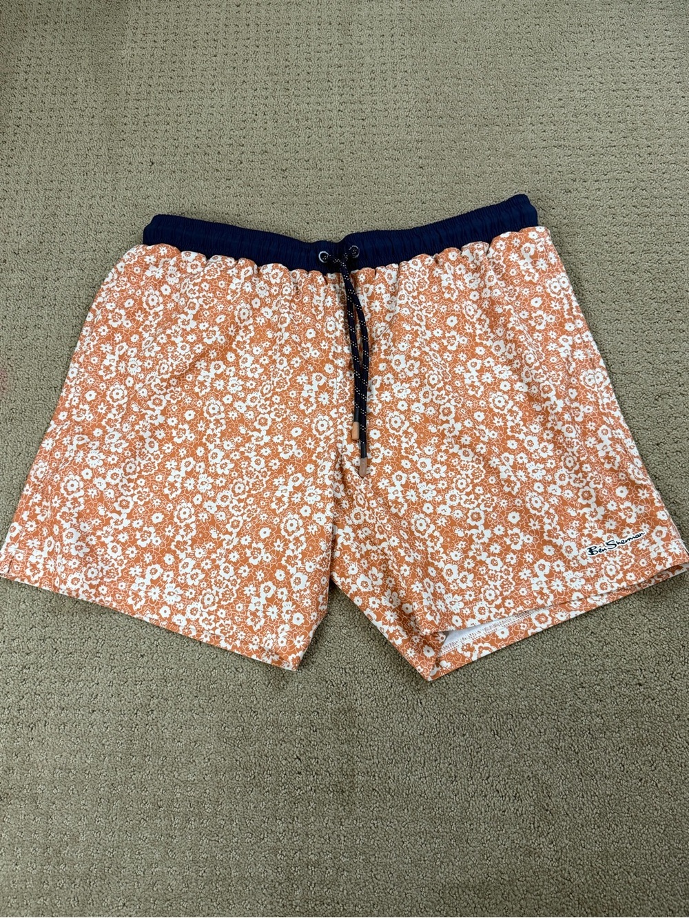 Ben Sherman Orange Floral Swim Shorts with Navy Waistband